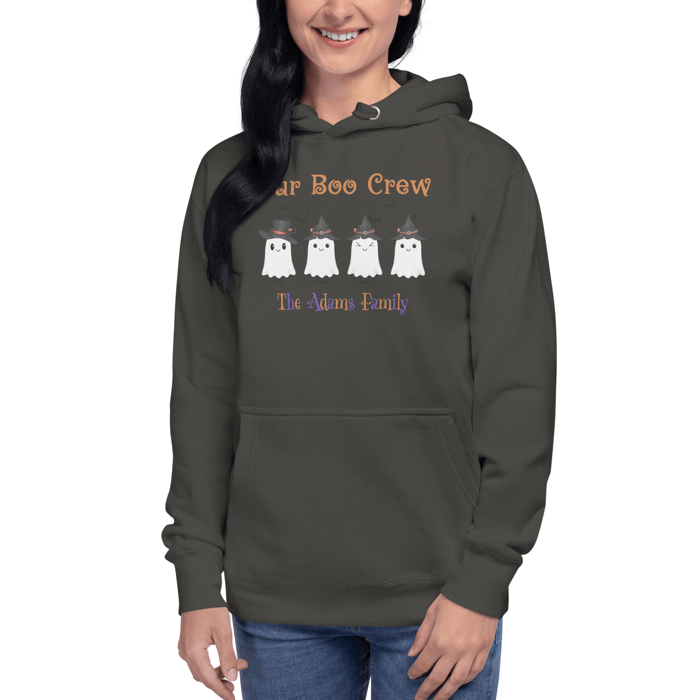 Custom Boo Crew Family Hoodie – Halloween Ghost Parade featuring personalized ghost designs.
