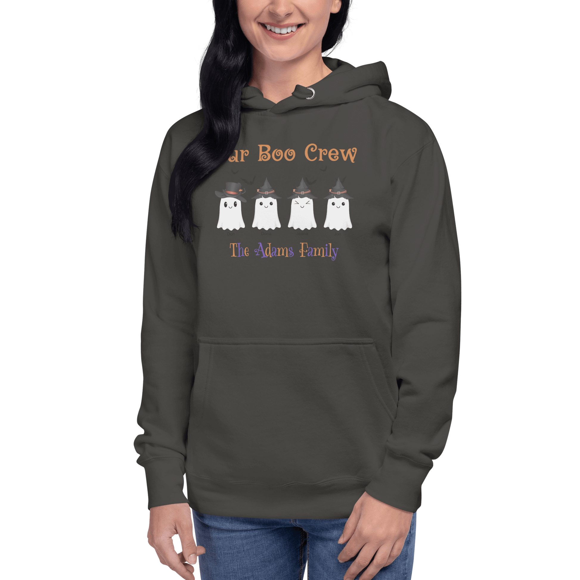 Custom Boo Crew Family Hoodie – Halloween Ghost Parade featuring personalized ghost designs.