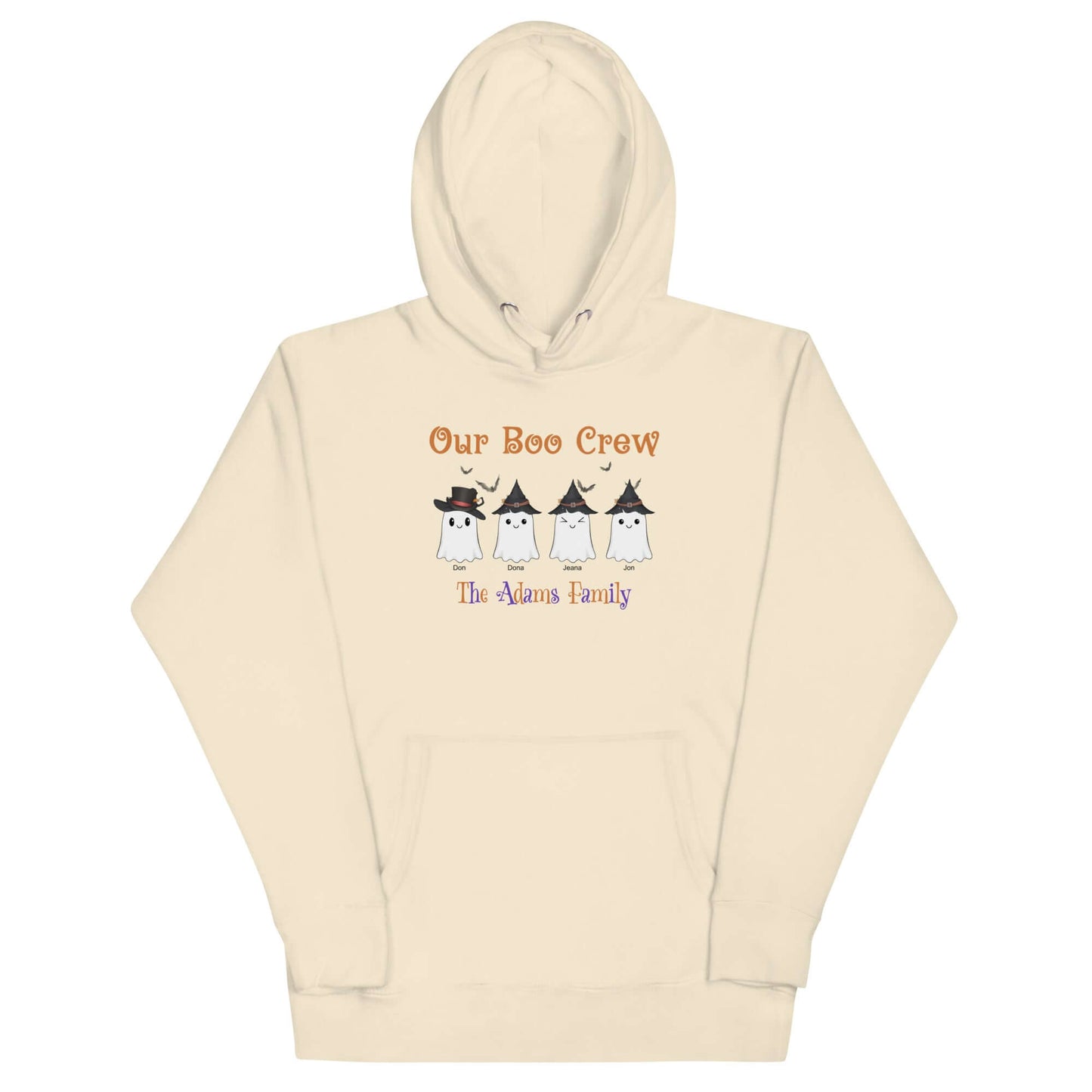 Custom Boo Crew Family Hoodie – Halloween Ghost Parade featuring personalized ghost characters for family fun.