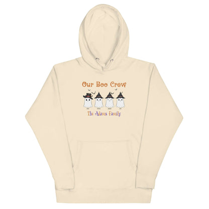 Custom Boo Crew Family Hoodie – Halloween Ghost Parade featuring personalized ghost characters for family fun.