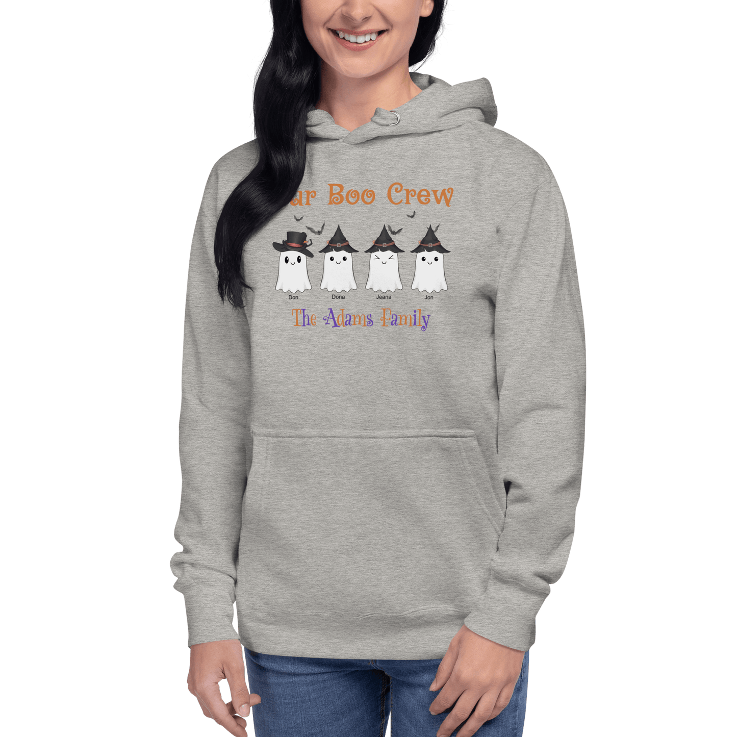 Custom Boo Crew Family Hoodie – Halloween Ghost Parade featuring custom ghost designs for family members.