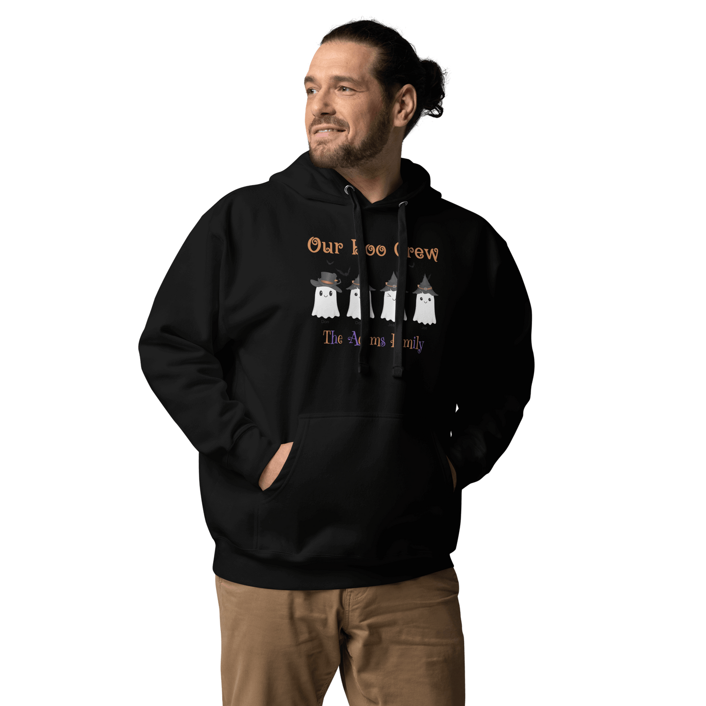 Custom Boo Crew Family Hoodie – Halloween Ghost Parade featuring three cute ghost designs.