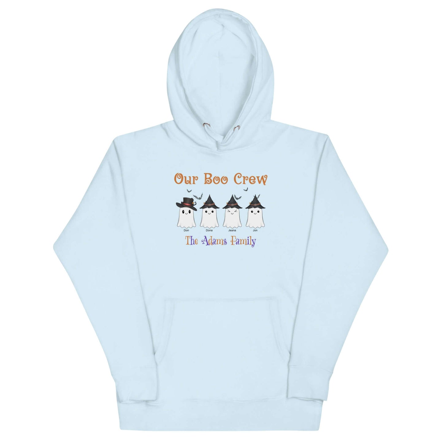 Custom Boo Crew Family Hoodie – Halloween Ghost Parade featuring a personalized ghost design for a family.