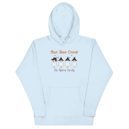 Custom Boo Crew Family Hoodie – Halloween Ghost Parade featuring a personalized ghost design for a family.