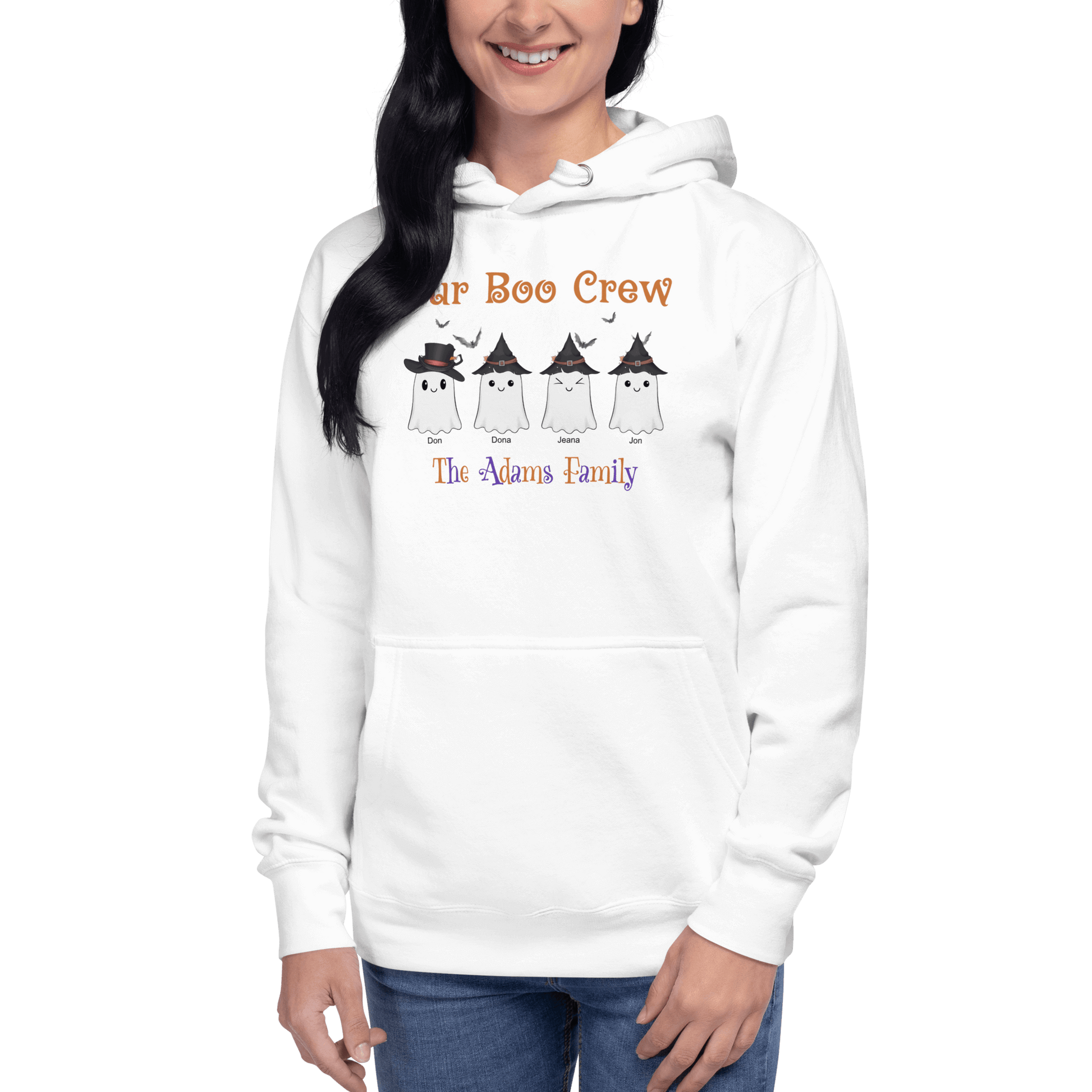 Custom Boo Crew Family Hoodie – Halloween Ghost Parade showcasing customizable family ghost designs.