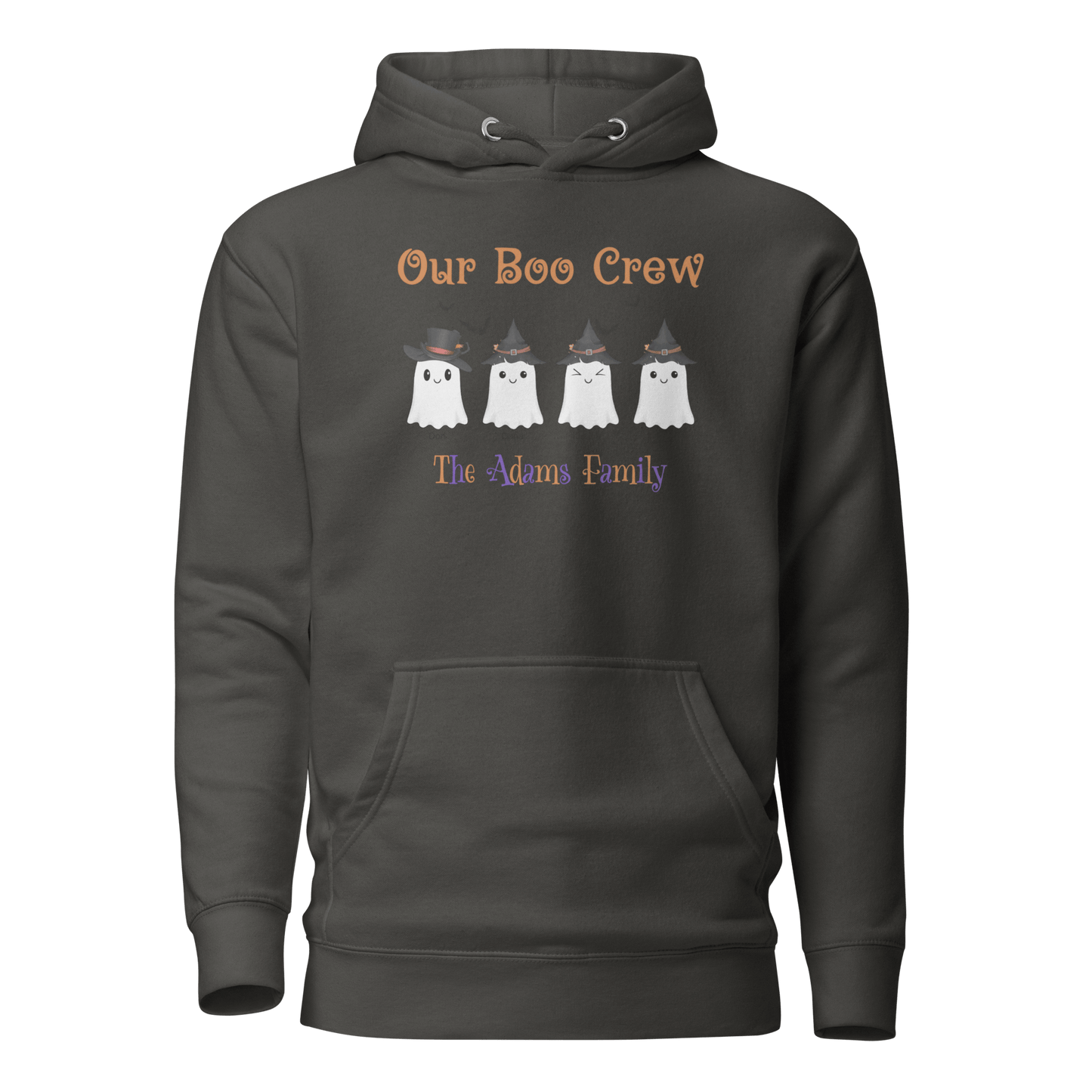 Custom Boo Crew Family Hoodie – Halloween Ghost Parade featuring the Adams Family ghosts design.