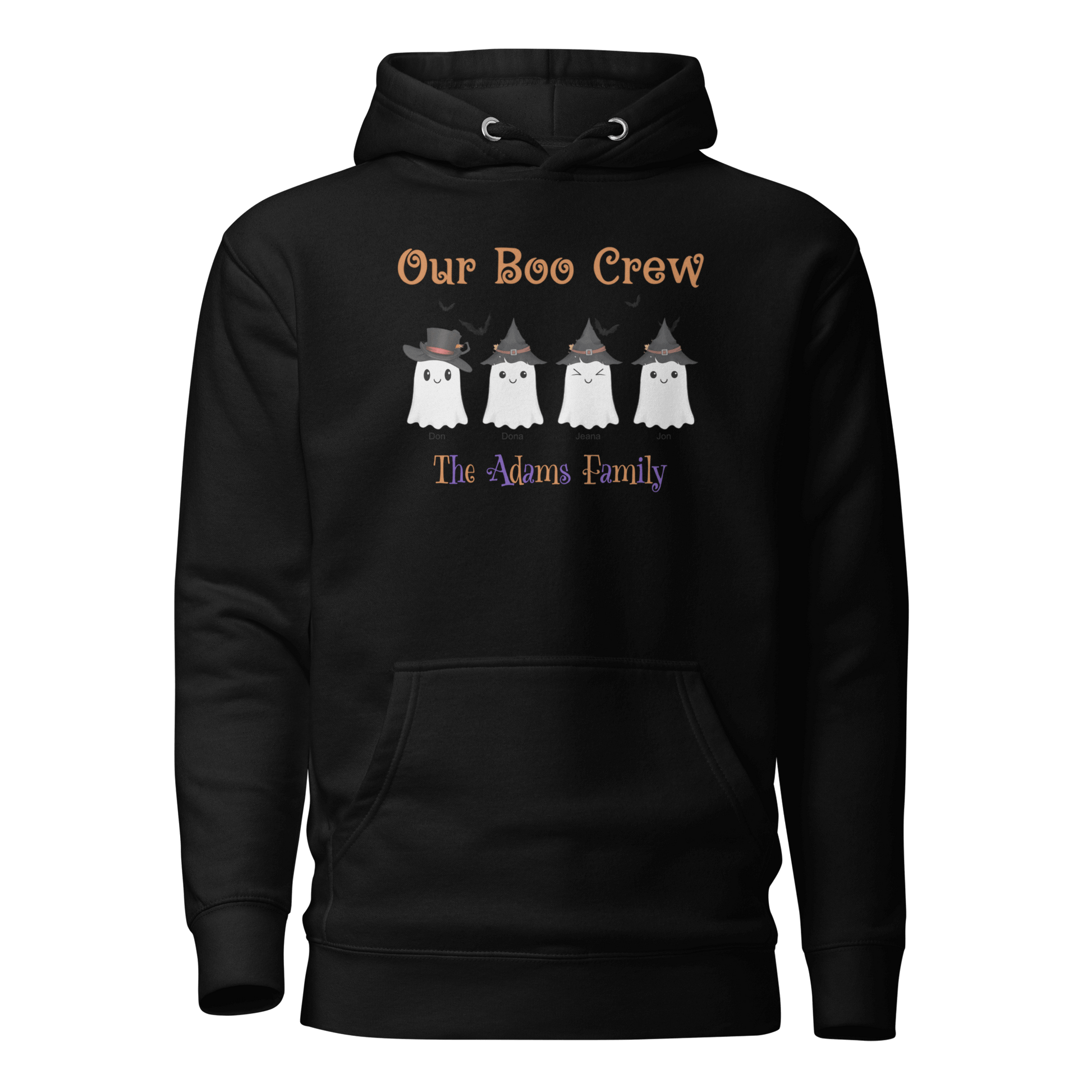 Custom Boo Crew Family Hoodie – Halloween Ghost Parade featuring our Boo Crew and The Adams Family design.