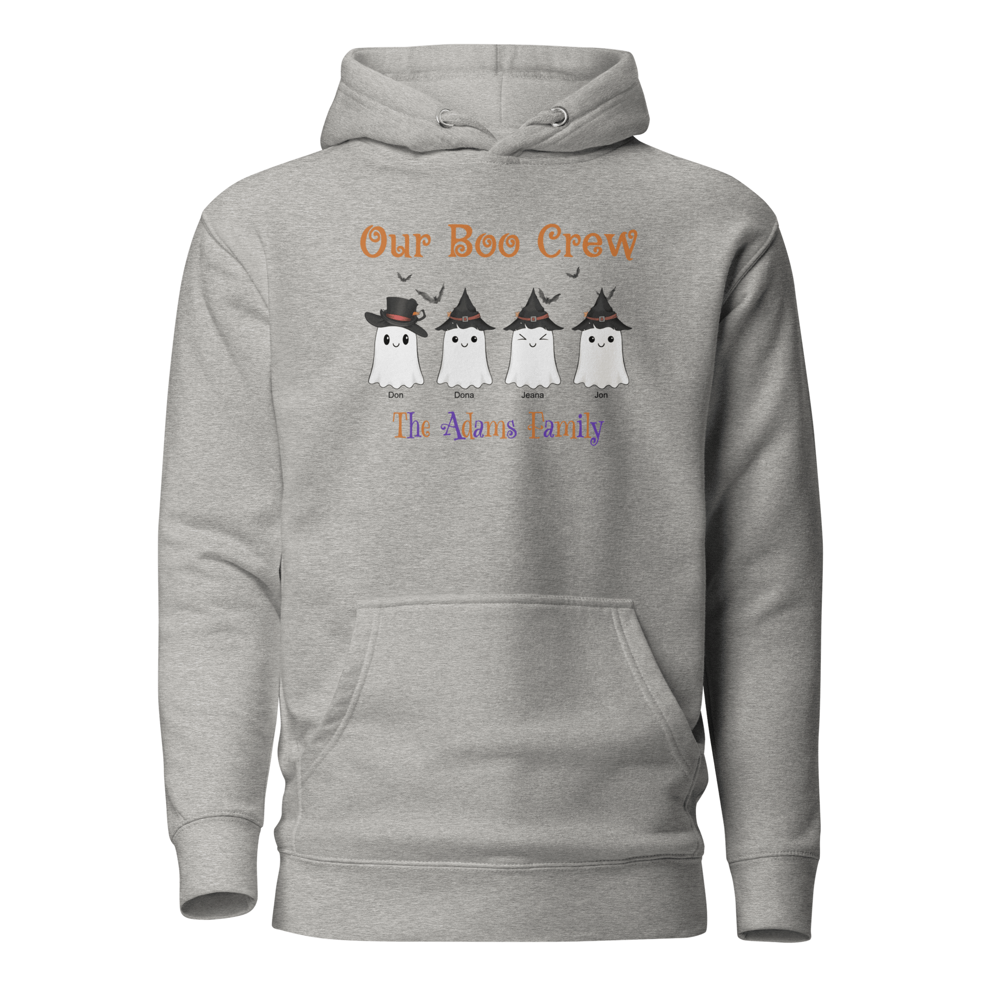 Custom Boo Crew Family Hoodie – Halloween Ghost Parade featuring adorable ghost characters for family celebrations.