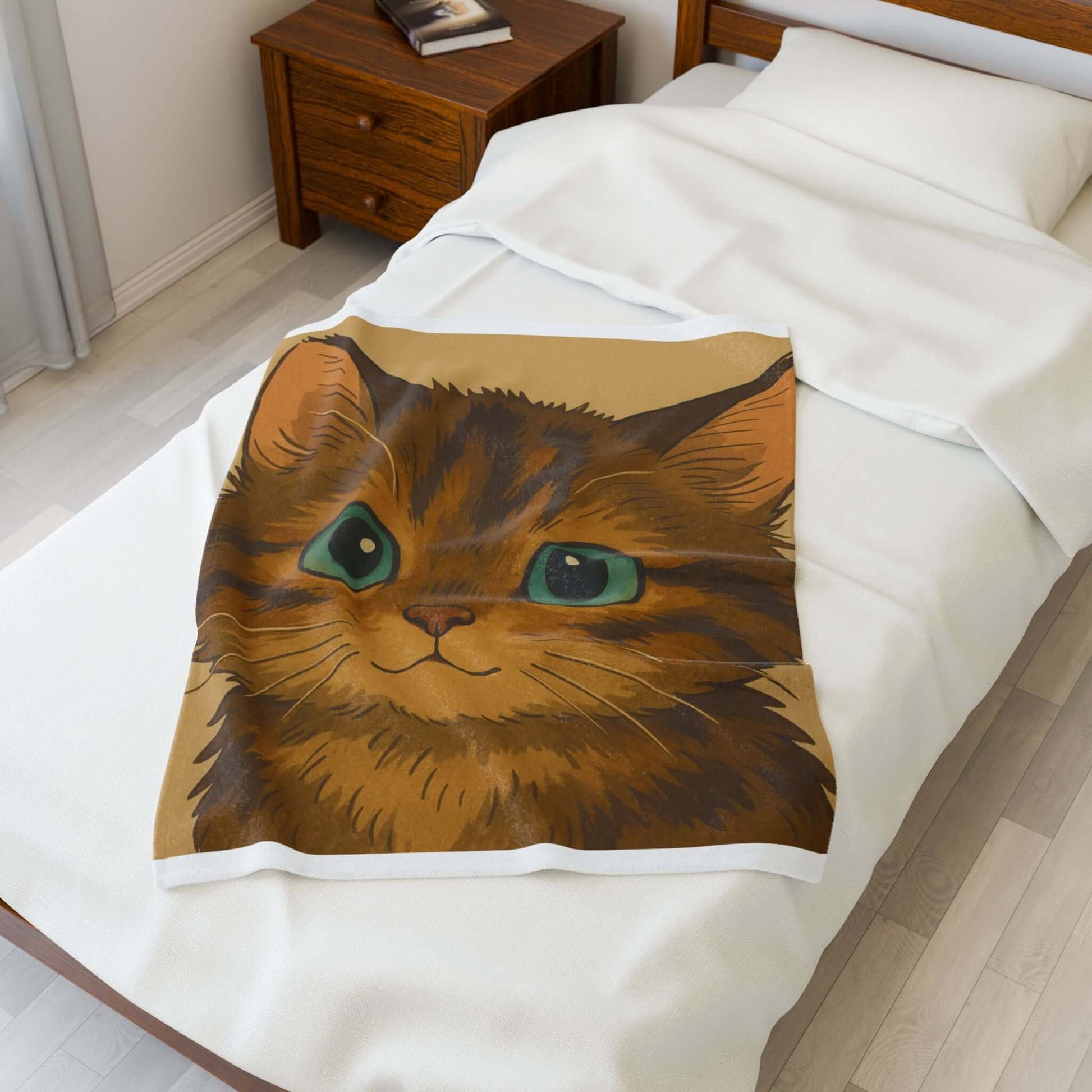 Cartoon Pet Blanket – Custom Plush Throw Featuring Your Pet’s Portrait on a cozy bed.