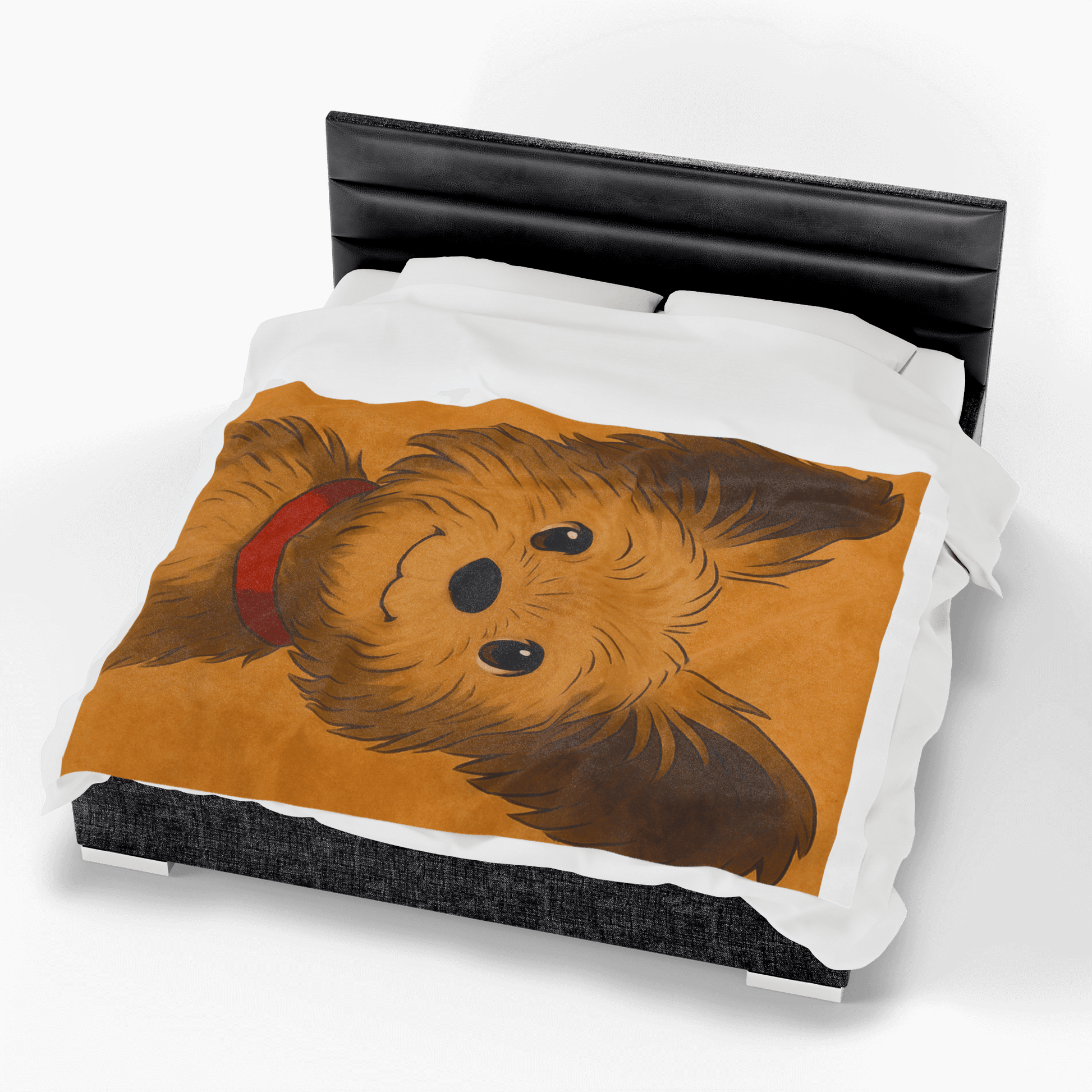Cartoon Pet Blanket – Custom Plush Throw Featuring Your Pet’s Portrait on a cozy bed.