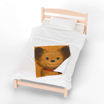 Cartoon Pet Blanket – Custom Plush Throw Featuring Your Pet’s Portrait on a cozy bed.