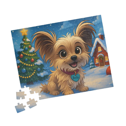 Magical Christmas Puzzle – Custom Cartoon from Your Photo featuring a cute dog and festive Christmas scene.