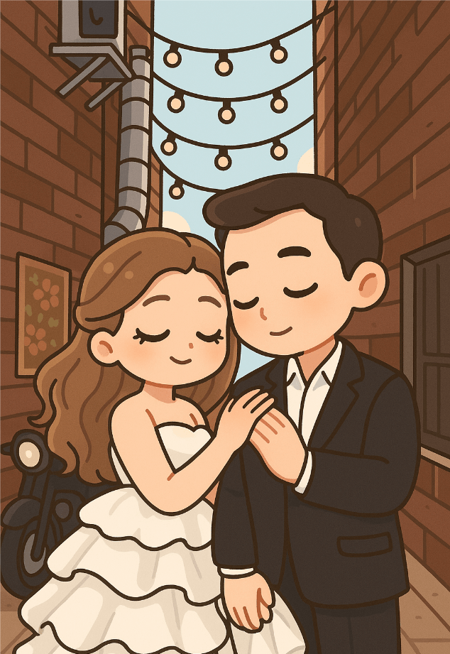 Custom Playing Cards – Upload, Cartoonize, Celebrate with a charming wedding couple illustration.