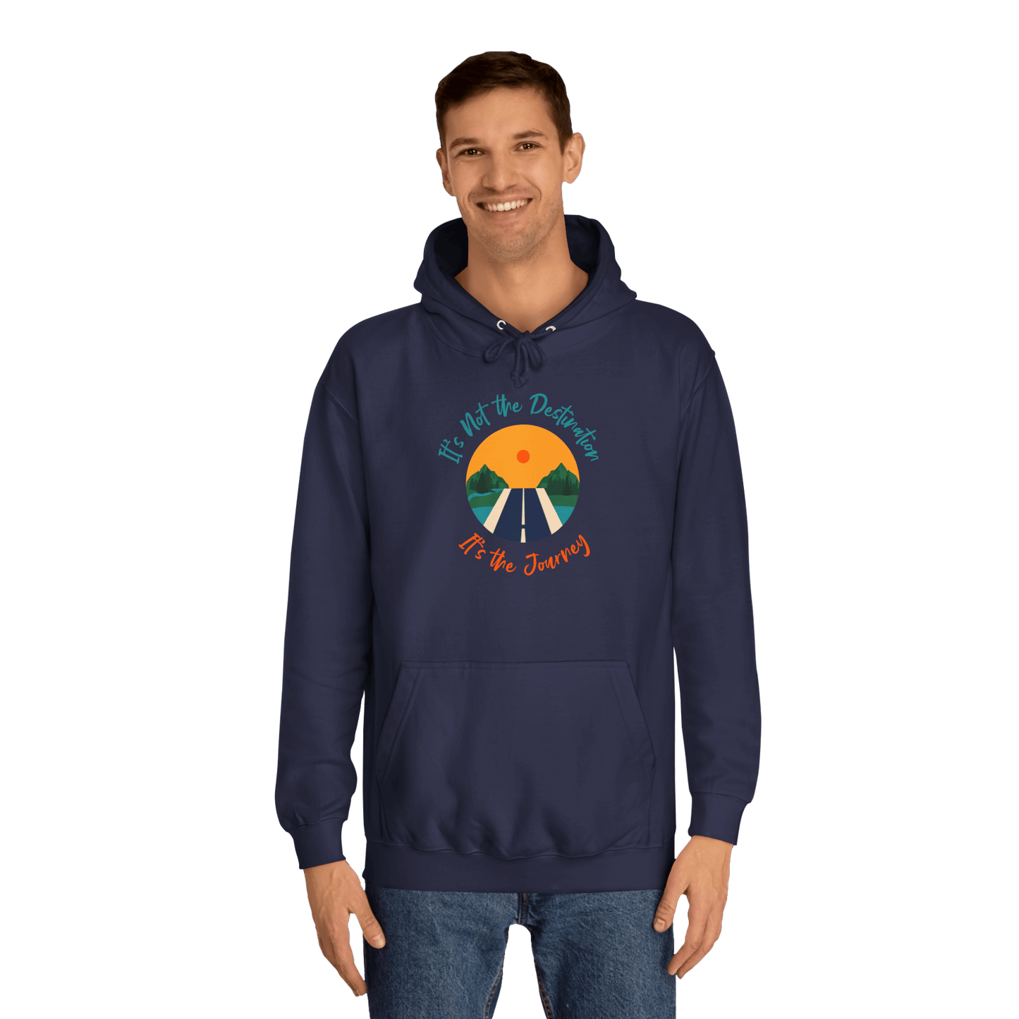Custom College Hoodie – Add Your Photos, Text & Emojis Your Way featuring a scenic journey design.