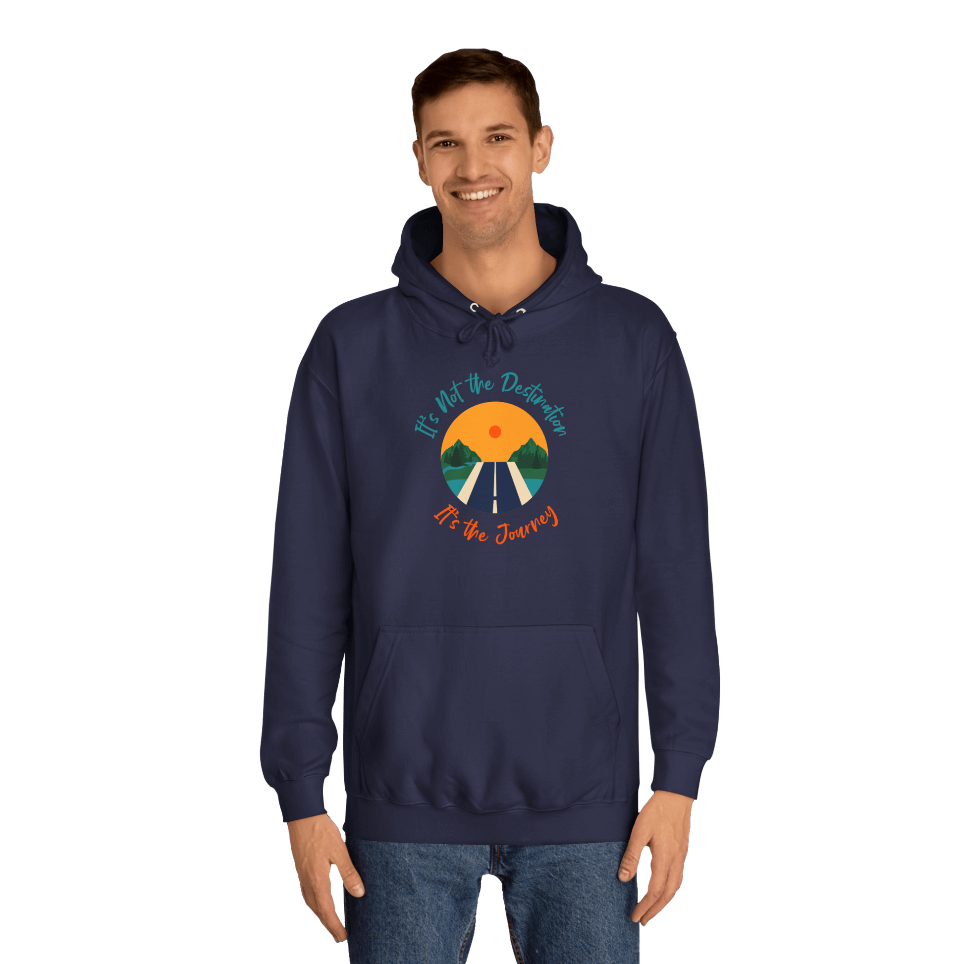 Custom College Hoodie – Add Your Photos, Text & Emojis Your Way featuring a scenic journey design.