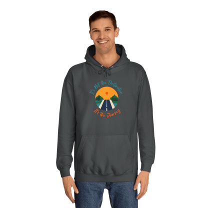 Custom College Hoodie – Add Your Photos, Text & Emojis Your Way worn by a man showcasing a motivational design.