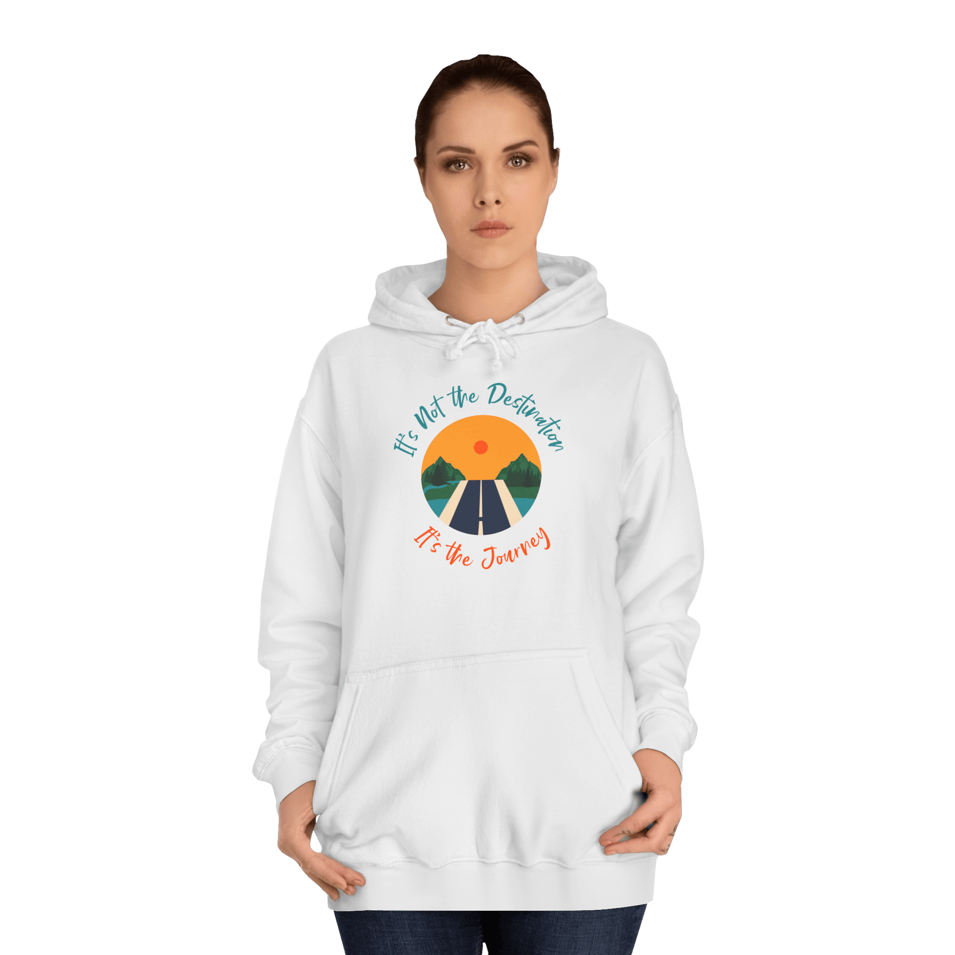 Custom College Hoodie – Add Your Photos, Text & Emojis Your Way featuring a motivational journey quote.