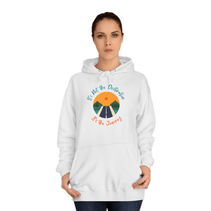 Custom College Hoodie – Add Your Photos, Text & Emojis Your Way featuring a motivational journey quote.