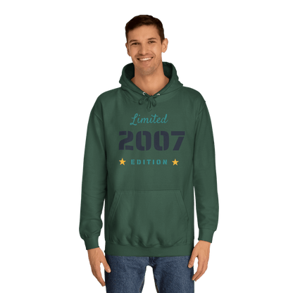 Custom College Hoodie – Add Your Photos, Text & Emojis Your Way worn by a man, featuring a Limited 2007 Edition design.