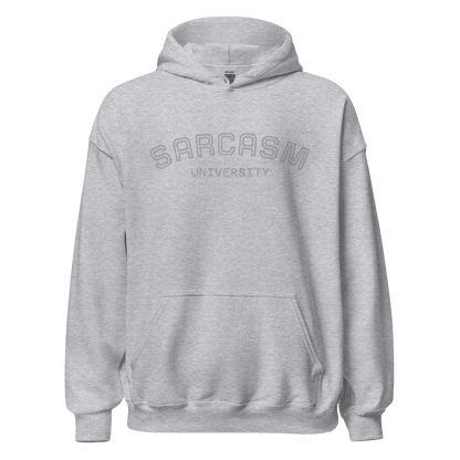 Custom College Hoodie – Your Mantra, Your Mood in grey with Sarcasm University print.