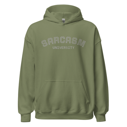 Custom College Hoodie – Your Mantra, Your Mood in green with 'SARCASTM UNIVERSITY' print