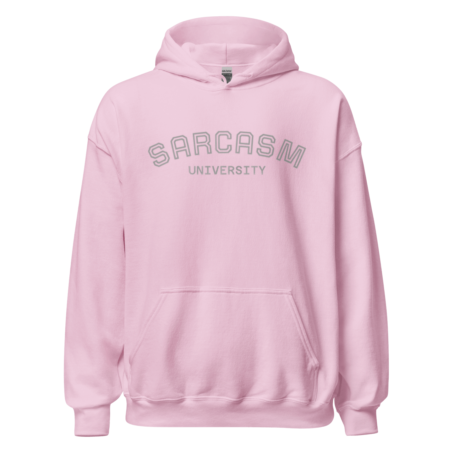Custom College Hoodie – Your Mantra, Your Mood in pink with 'SARCASTIC UNIVERSITY' print.