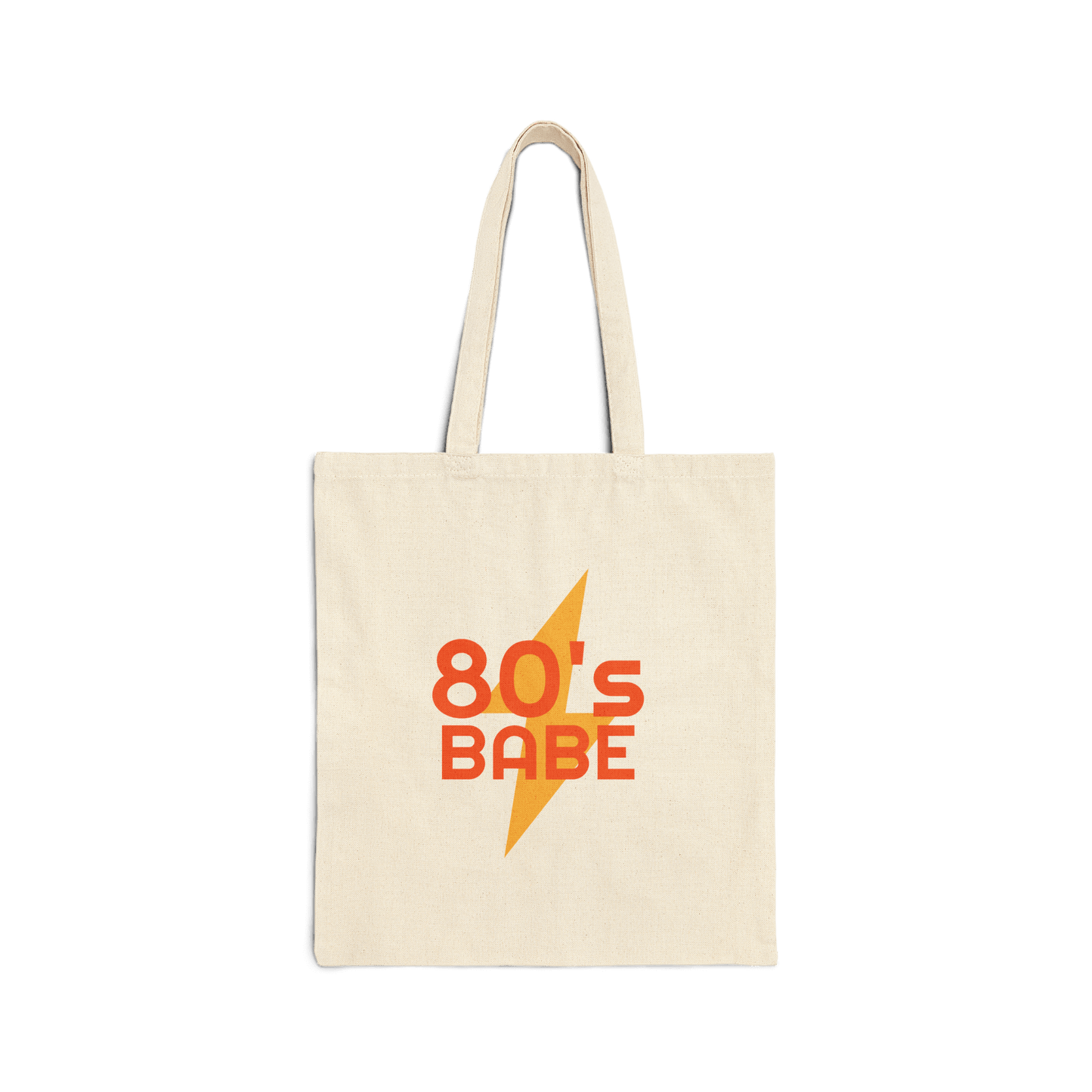 Custom Double-Sided Cotton Canvas Tote – Upload Two Designs featuring '80's Babe' design on a cream tote bag.
