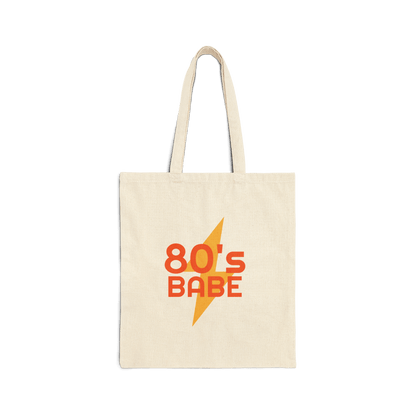 Custom Double-Sided Cotton Canvas Tote – Upload Two Designs featuring '80's Babe' design on a cream tote bag.