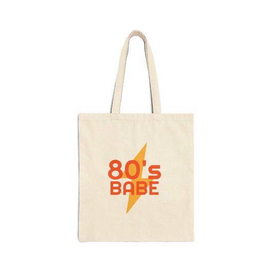 Custom Double-Sided Cotton Canvas Tote – Upload Two Designs featuring '80's Babe' design on a cream tote bag.