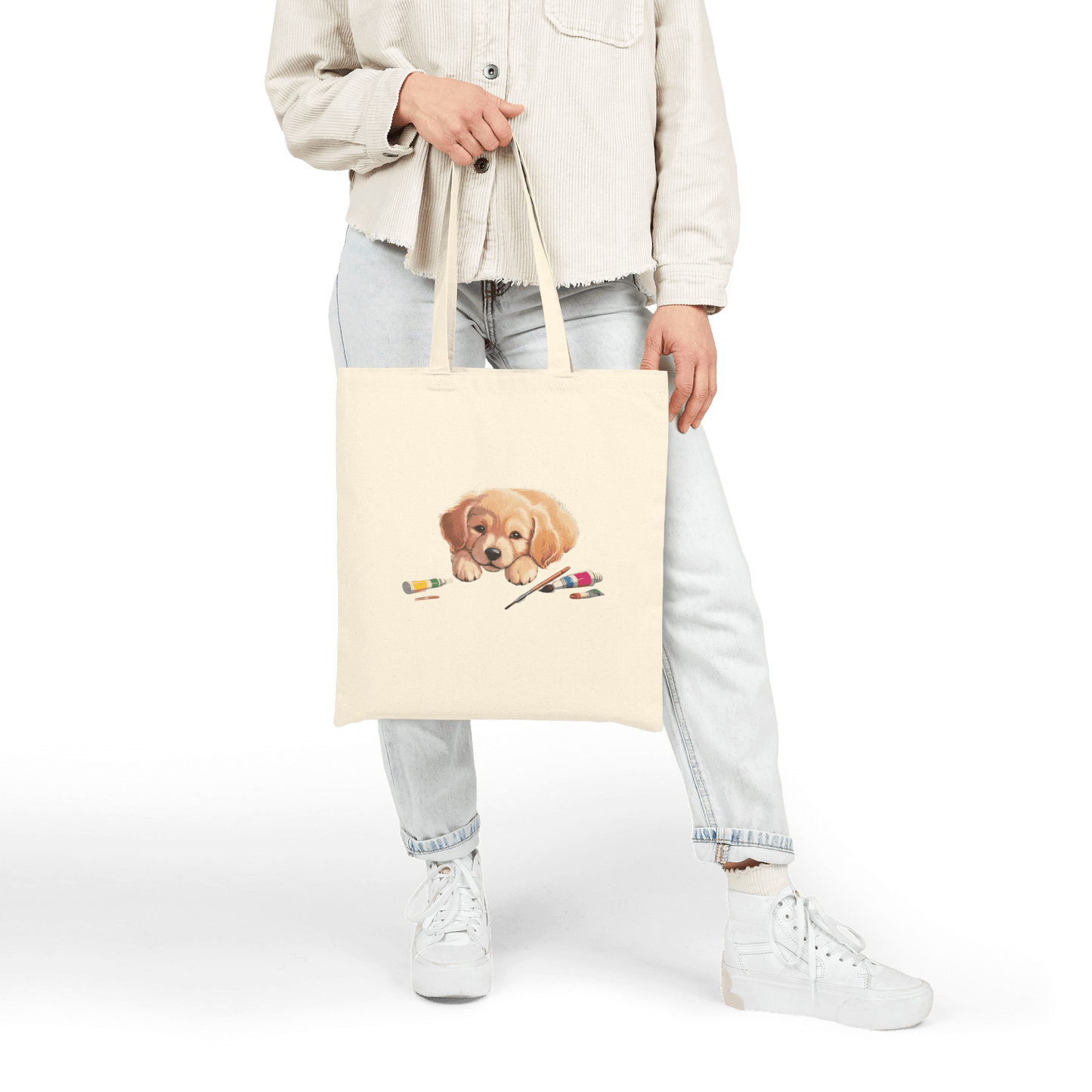 Custom Cotton Canvas Tote Bag – Upload Your Own Design featuring a cute dog painting.