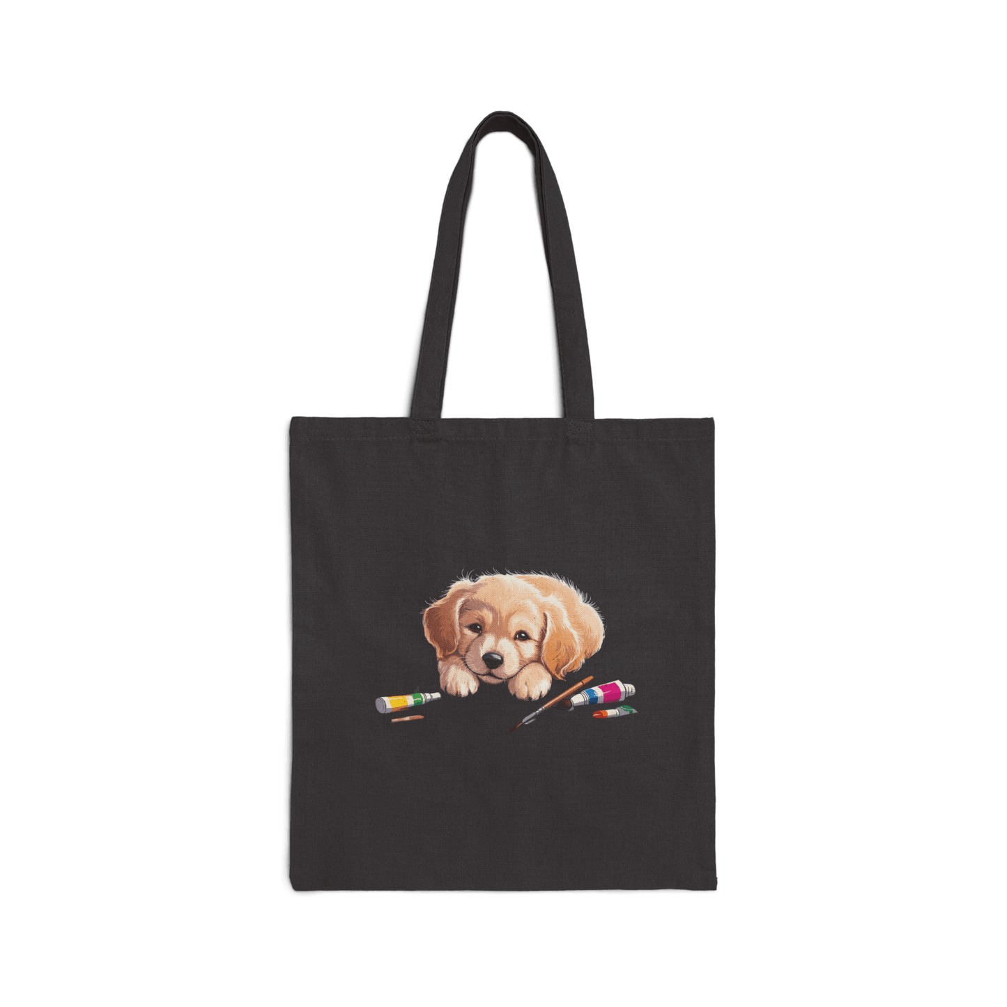 Custom Cotton Canvas Tote Bag – Upload Your Own Design featuring a cute puppy illustration.