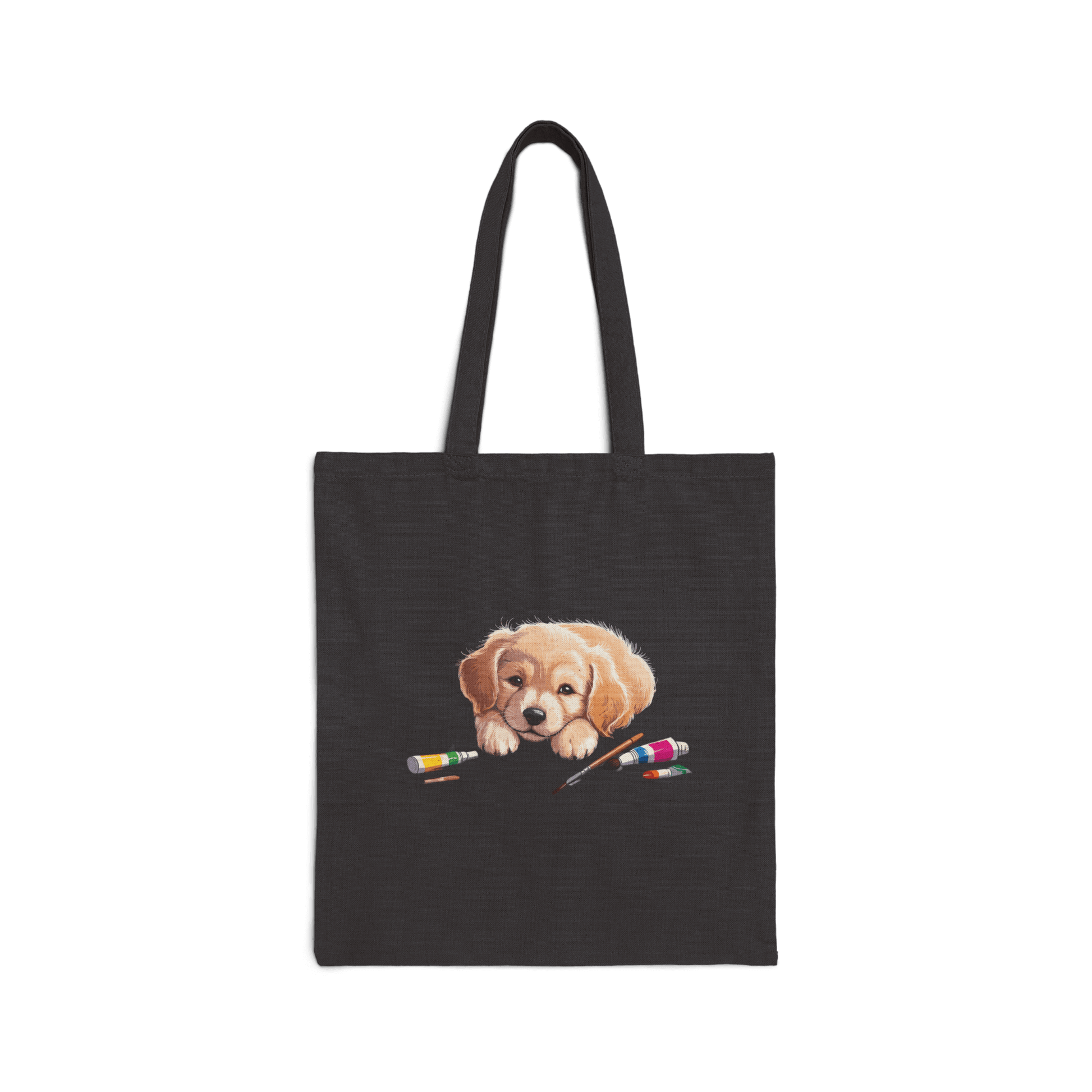 Custom Cotton Canvas Tote Bag – Upload Your Own Design featuring a cute puppy illustration.