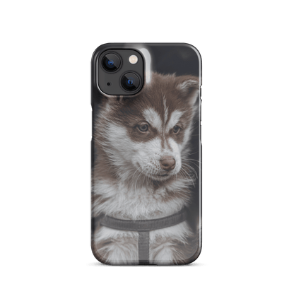 Custom iPhone case featuring a cute brown and white puppy design, adding your style to phone protection.