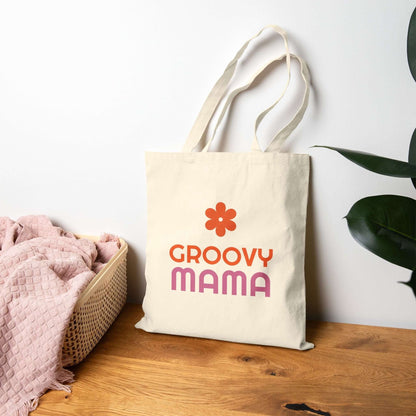 Custom Double-Sided Cotton Canvas Tote – Upload Two Designs with a Groovy Mama design.