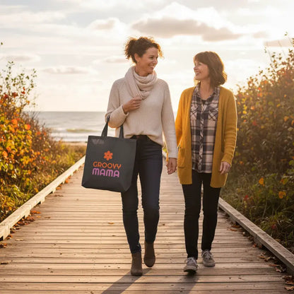 Women walking on a path by the beach with a Custom Double-Sided Cotton Canvas Tote – Upload Two Designs bag.