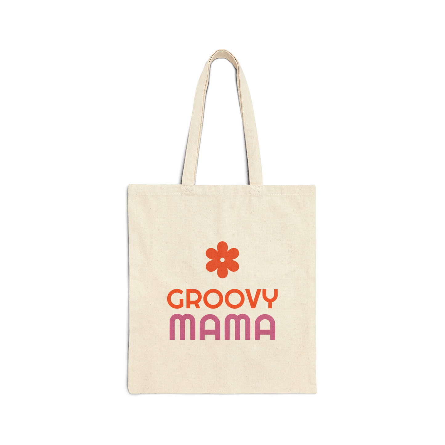 Custom Double-Sided Cotton Canvas Tote – Upload Two Designs featuring Groovy Mama design and flower graphic.