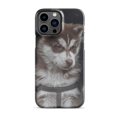 Custom iPhone case featuring a cute brown and white puppy, perfect for animal lovers and pet owners.
