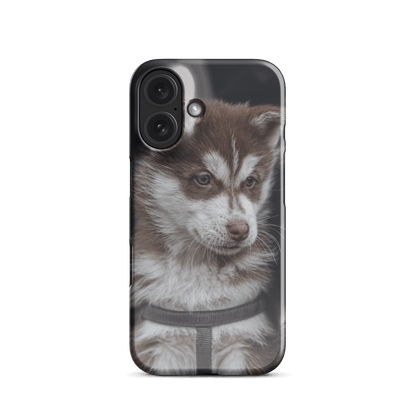 Custom iPhone case featuring a furry husky puppy design, perfect for pet lovers.