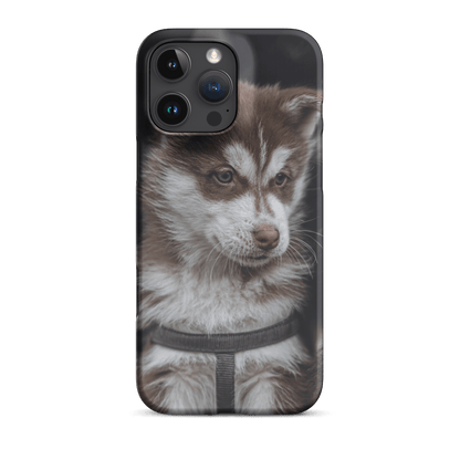 Custom iPhone case featuring an adorable husky puppy, showcasing your love for pets and unique style.