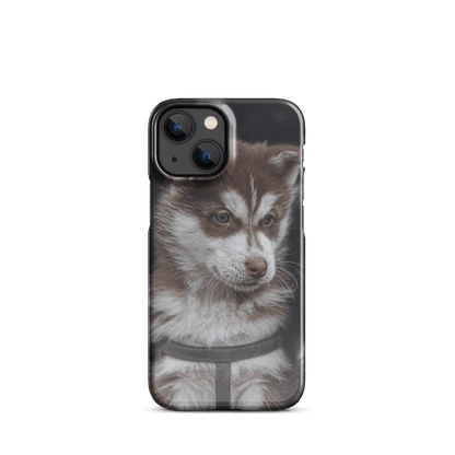 Custom iPhone case featuring a cute brown and white puppy, perfect for dog lovers.