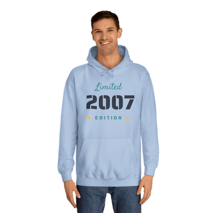 Custom College Hoodie – Add Your Photos, Text & Emojis Your Way worn by a man with a limited 2007 edition design.