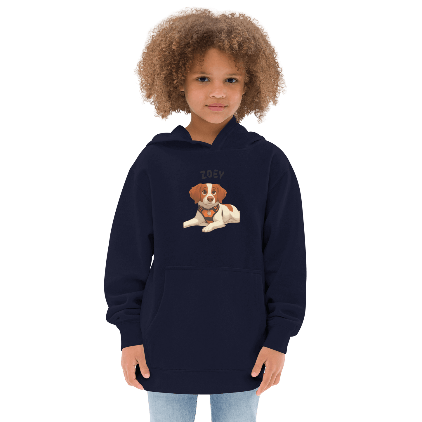 Custom Pet Hoodie for Kids – Magical Cartoon Personalized Gift featuring a child wearing a hoodie with a dog illustration.