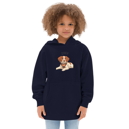 Custom Pet Hoodie for Kids – Magical Cartoon Personalized Gift featuring a child wearing a hoodie with a dog illustration.