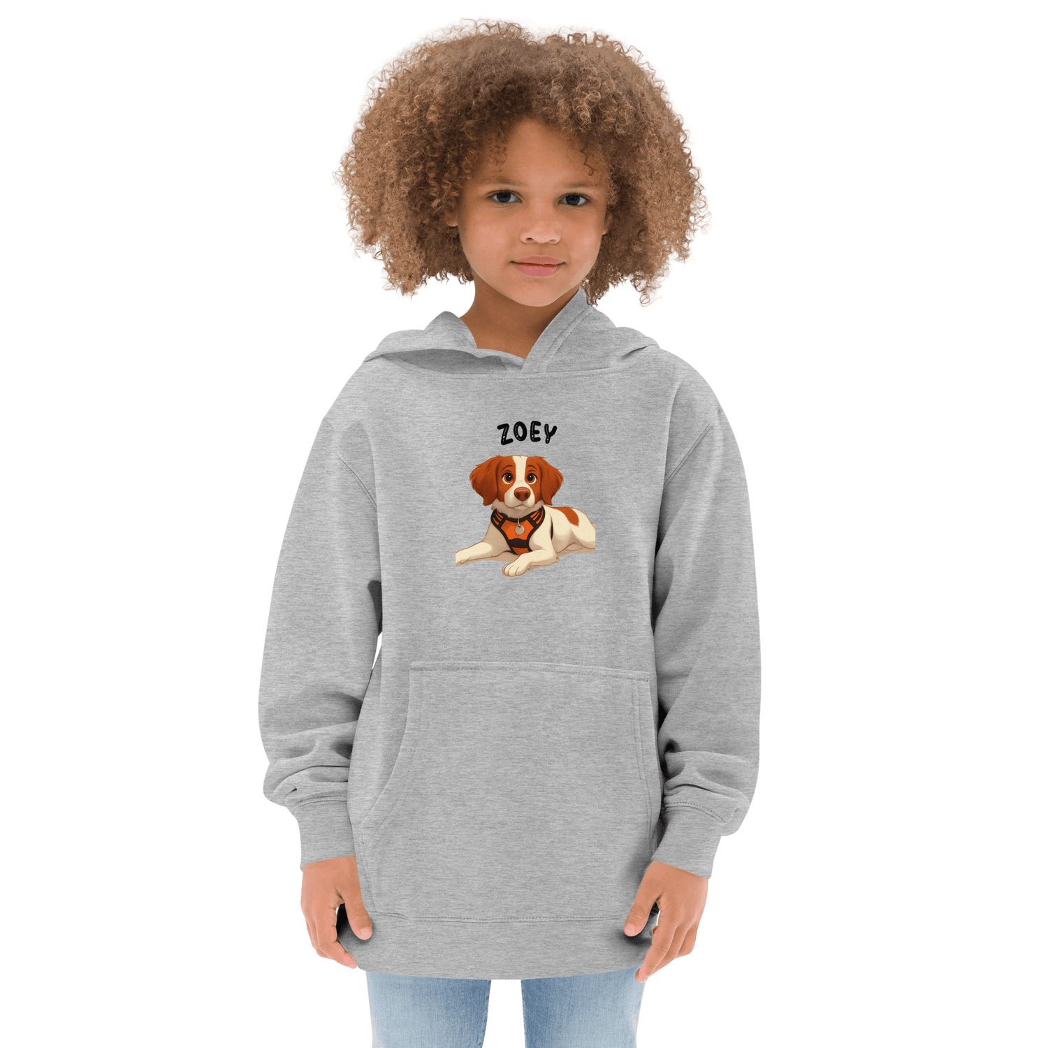 Custom Pet Hoodie for Kids – Magical Cartoon Personalized Gift featuring a child wearing a hoodie with a cartoon dog design.