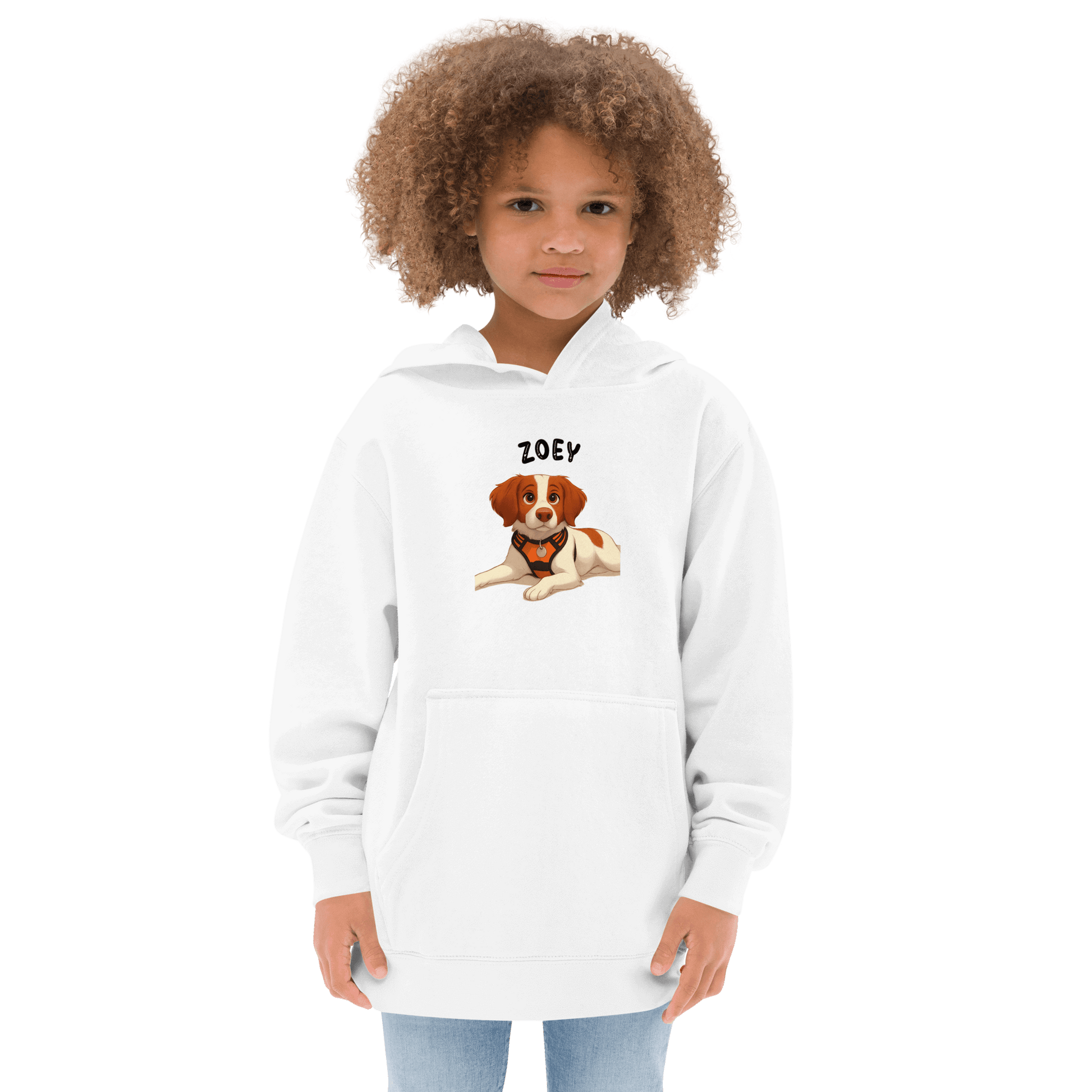 Custom Pet Hoodie for Kids – Magical Cartoon Personalized Gift featuring a cartoon dog illustration and the name Zoey.