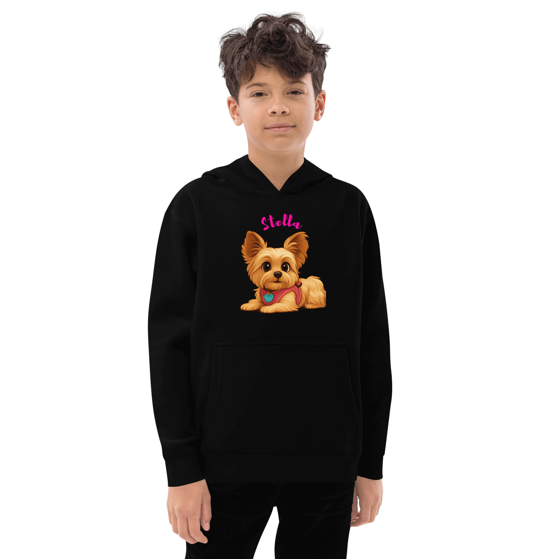 Custom Pet Hoodie for Kids – Magical Cartoon Personalized Gift featuring a child with a pet illustration hoodie.