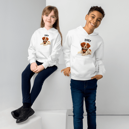 Custom Pet Hoodie for Kids – Magical Cartoon Personalized Gift featuring kids wearing hoodies with cartoon pet illustrations.