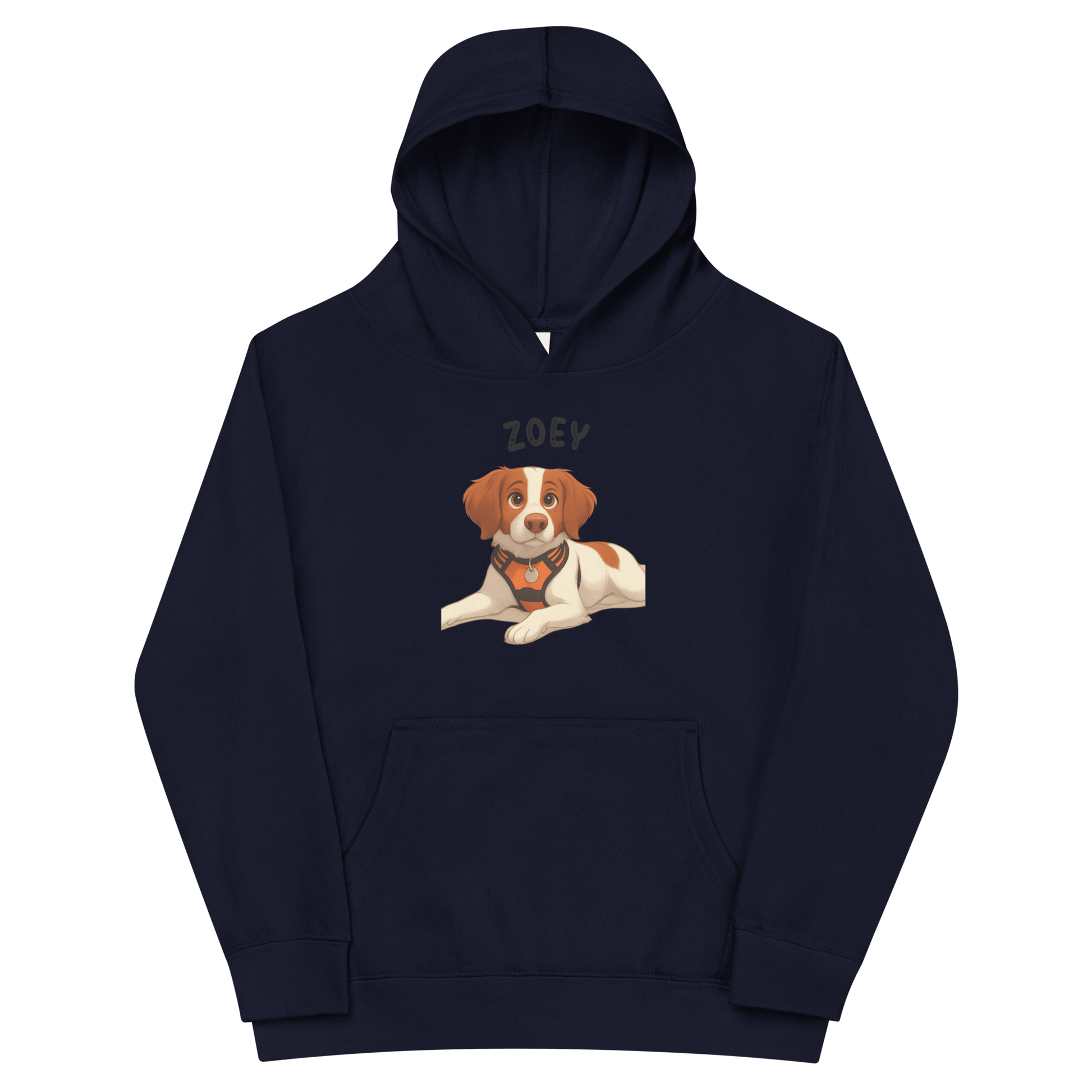 Custom Pet Hoodie for Kids – Magical Cartoon Personalized Gift featuring a cute dog illustration named Zoey.