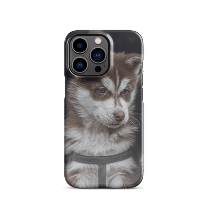 Custom iPhone case featuring a cute brown and white puppy, perfect for pet lovers and stylish phone protection.