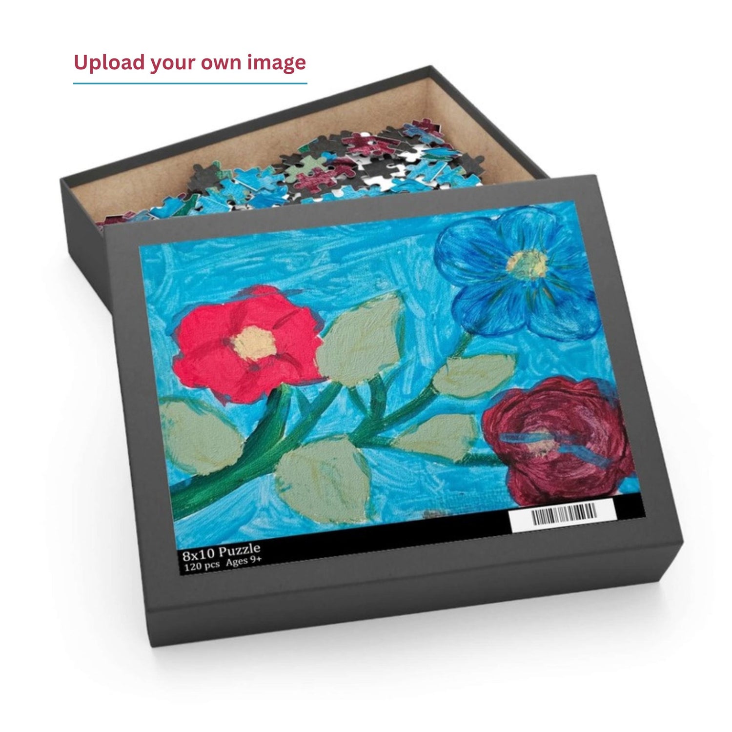 Custom 12-piece puzzle featuring vibrant flower artwork in a gift-ready box, perfect for family fun!